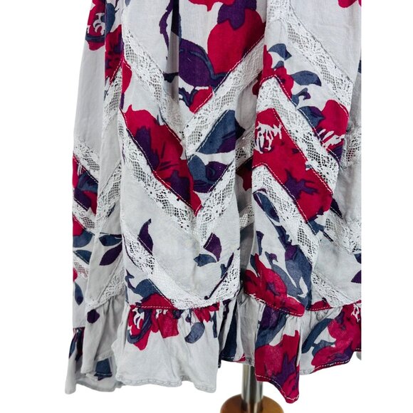 Free People Gray Floral Voile & Lace Slip Dress | Boho Grunge Fairy Cottagecore - Picture 4 of 16